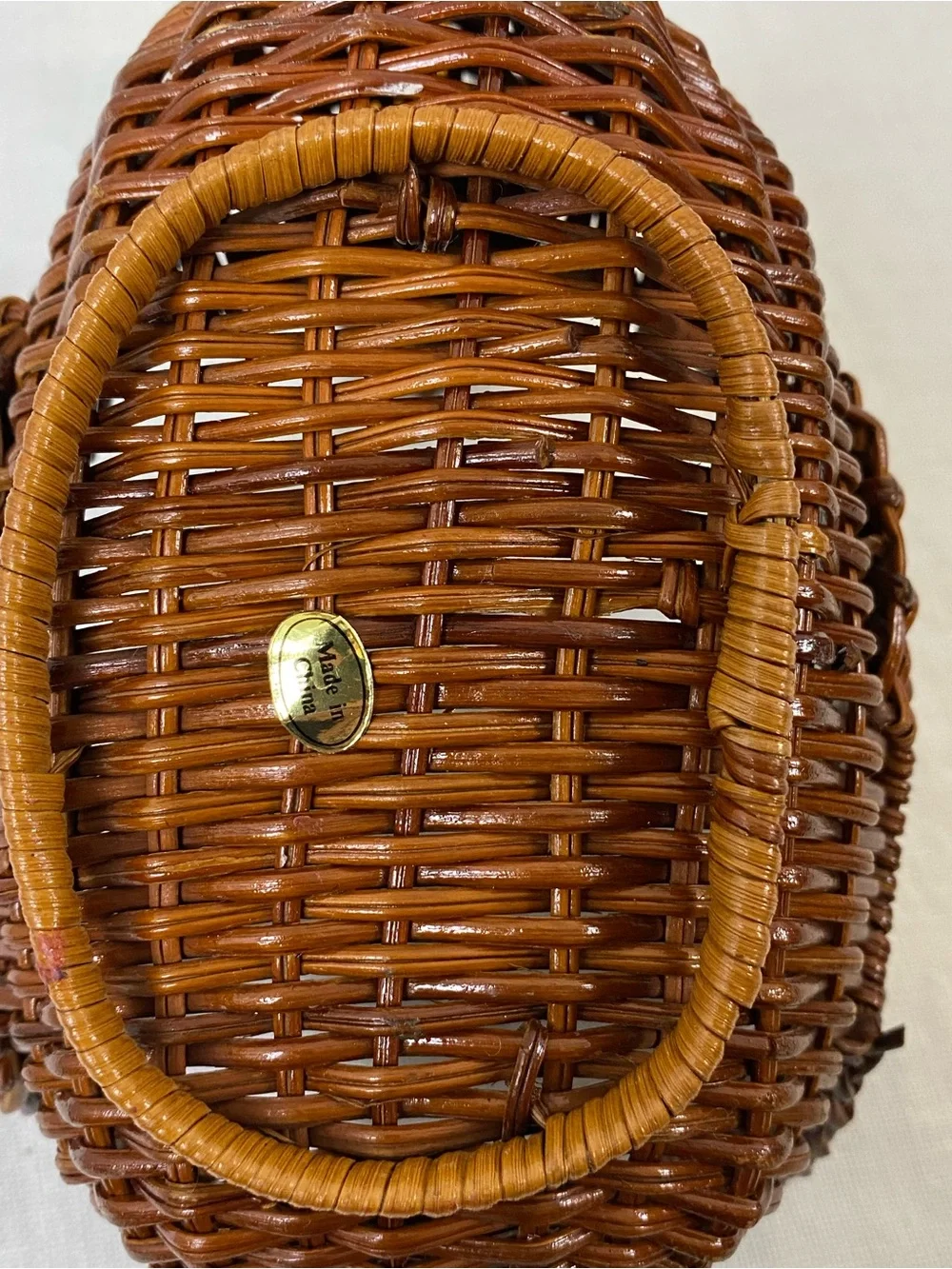Vintage Wicker/Woven Duck with Wood Bill Basket